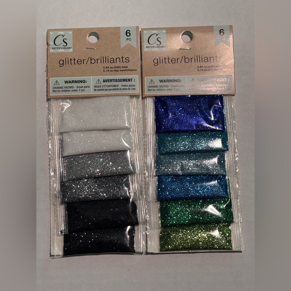 Glitter Packet Set - Assorted Silver, Black, Blue, Teal, Green
